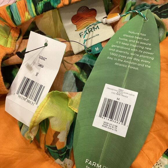 NWT Farm Rio Orange Chic Pears Short Sleeve Blouse Size Medium $148 - Picture 10 of 12